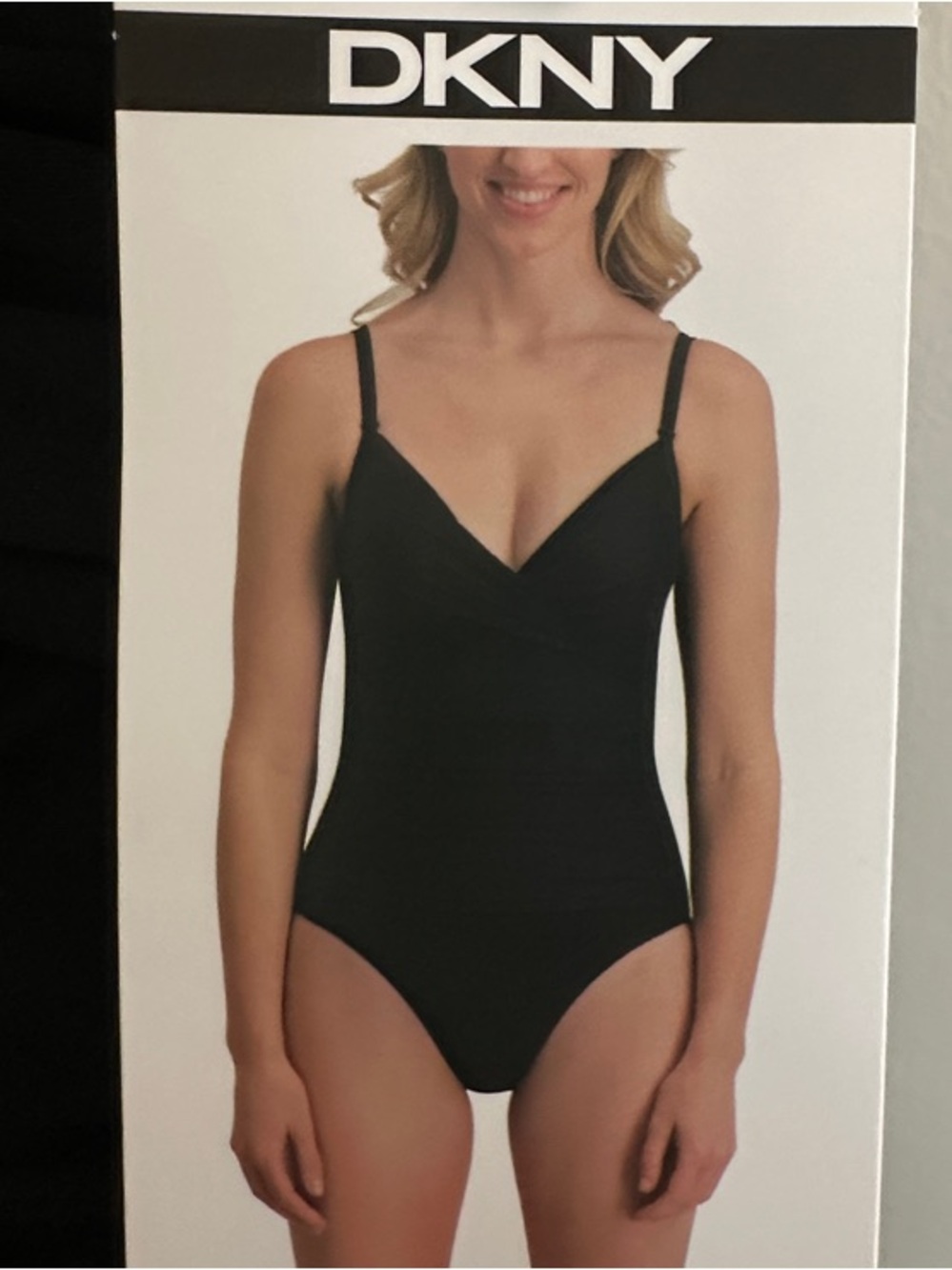 NWT DKNY Black Twisted One-Piece Swimsuit with Ruched Waist Size Small - Picture 3 of 7